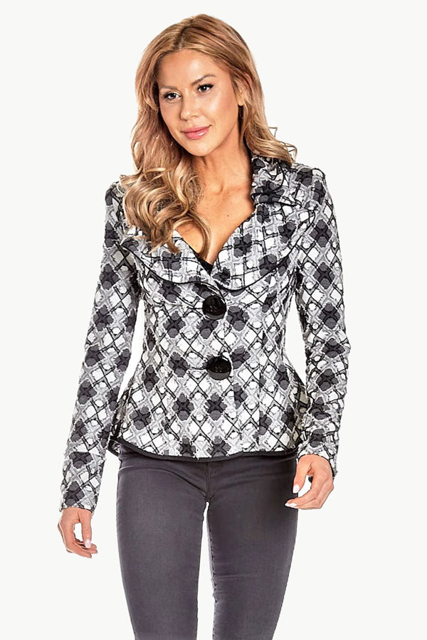 Fitted Plaid Knit Jacket