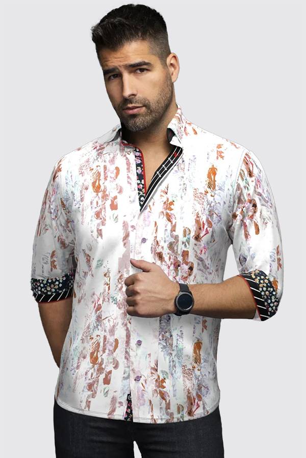 Satin Print Shirt with Wide Stripes