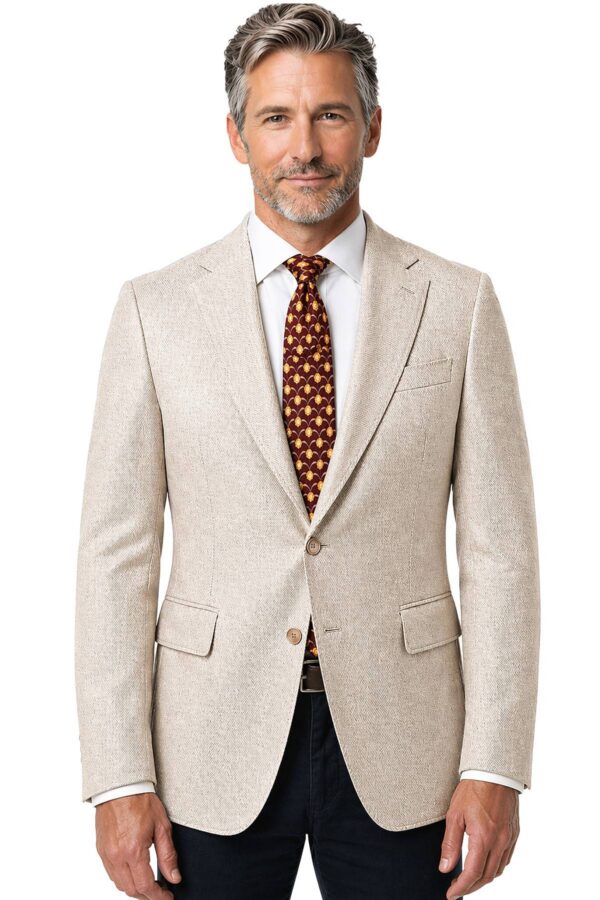 Light Beige Silk/Linen Chevron Blazer Jacket